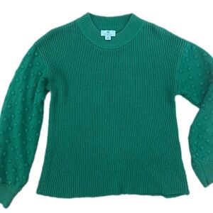 CeCe Green Textured Crew Neck Sweater